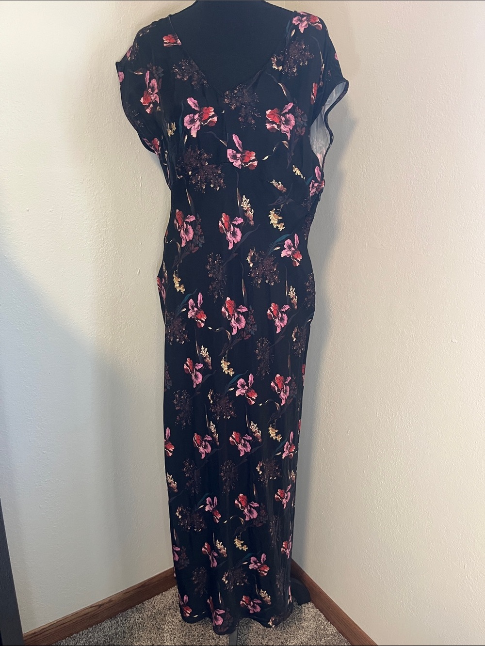 Madewell Black Floral Maxi Dress with Pink Accents-Size 10